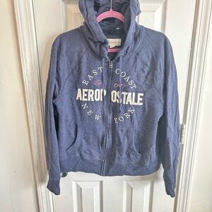 Aeropostale Women's Heather Navy Full-Zip Hoodie Jacket